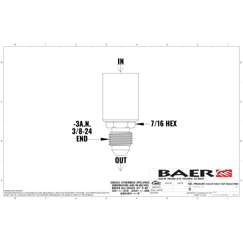 BAE Residual Pressure Valve - Baer Brakes Residual Valve - 10LB, -3AN Fittings