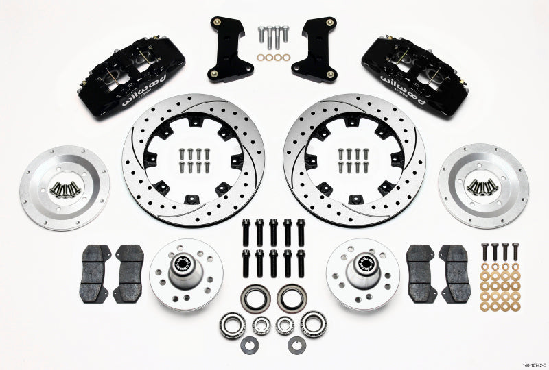 WIL Dynapro Brake Kit - Wilwood Dynapro 6 Front Hub Kit 12.19in Drilled 74-80 Pinto/Mustang II Disc Spindle only