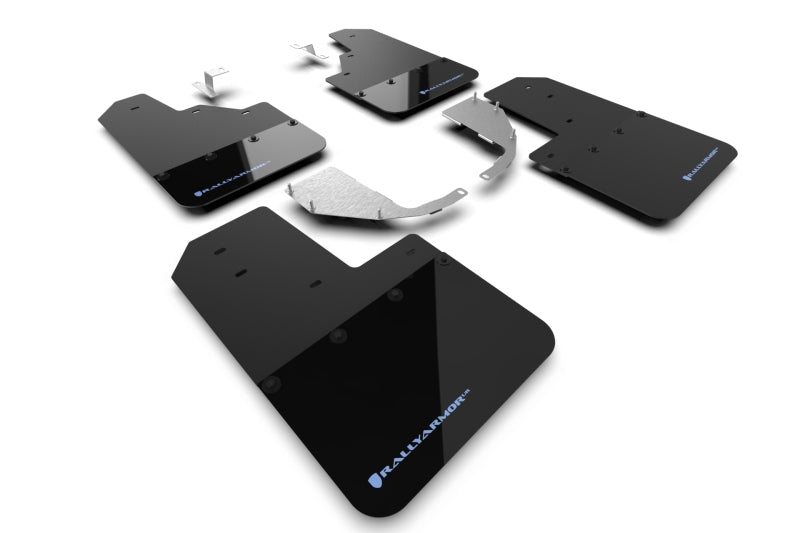 RAL Hybrid Blk Flap/Blue - Rally Armor 21-25 Ford Bronco (Steel Bmpr - NO Rptr/Sprt - NO RR/RB) Blk Mud Flap w/Area Blue Logo