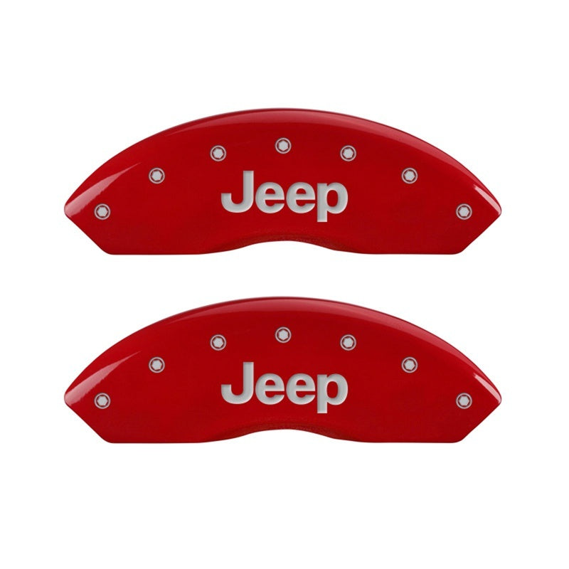 MGP Caliper Covers 2 Logo - MGP Front set 2 Caliper Covers Engraved Front JEEP Red finish silver ch