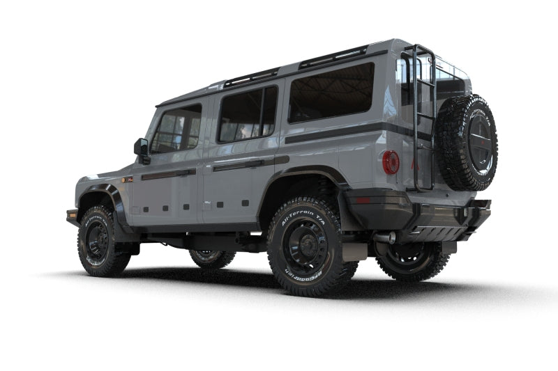 RAL UR Blk Flap/Grey Logo - Rally Armor 23-25 Ineos Grenadier Black Mud Flap - Warm Grey Logo