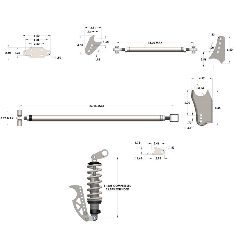 QAP Susp. Conversion System - QA1 HD Pro Rear Triangulated 4-Link Kit - Front Mount Single Adj Coilovers