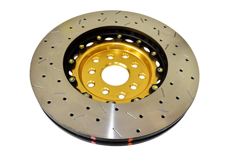 DBA 5000 Slot&Drill Rotors - DBA 04-07 STi/2017 BRZ w/Perf. Pkg. 10 Hole Front Drilled/Slotted 5000 Series 2 Pc Rotor w/Gold Hat
