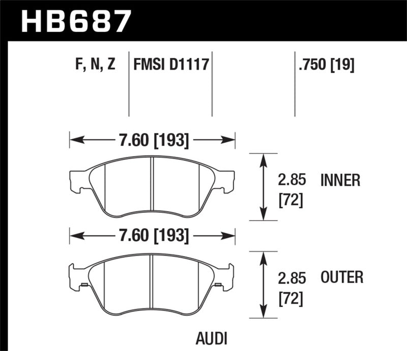HAWK HPS Brake Pad Sets - Hawk 04-10 Audi A8 Quattro / 07-11 S6 / 07-10 S8 /  04-06 VW Phaeton HPS Front Street Brake Pads