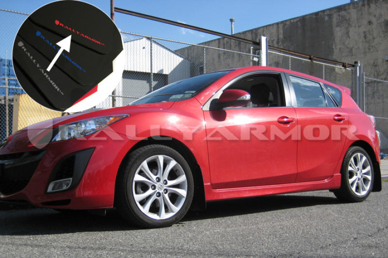 RAL UR Blk Flap/Rd Logo - Rally Armor 10-13 Mazda3/Speed3 (Hatch/Sedan) Black UR Mud Flap w/Red Logo