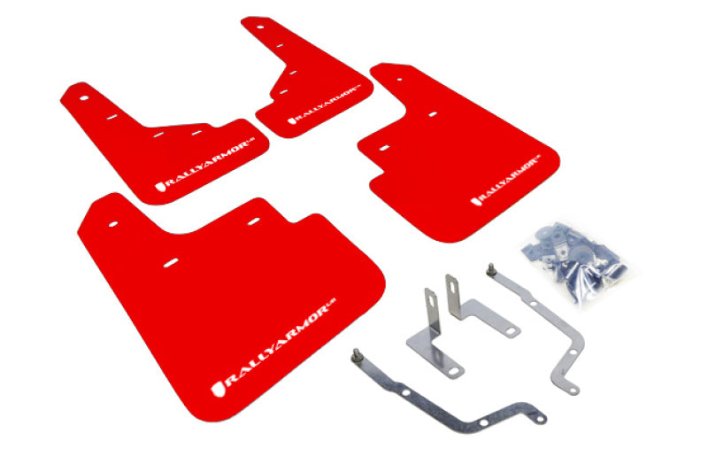 RAL UR Red Flap/Wht Logo - Rally Armor 14-18 Mazda3 Red UR Mud Flap w/White Logo