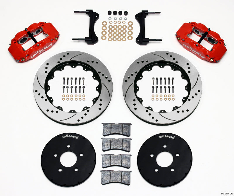 WIL Superlite Brake Kit - Wilwood Narrow Superlite 6R Front Hat Kit 14.00in Drill Red 1994-2004 Mustang