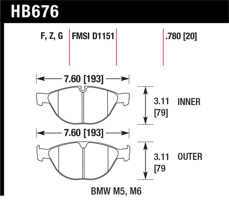 HAWK HPS Brake Pad Sets - Hawk 06-10 BMW M5/M6 HPS Street Front Brake Pads