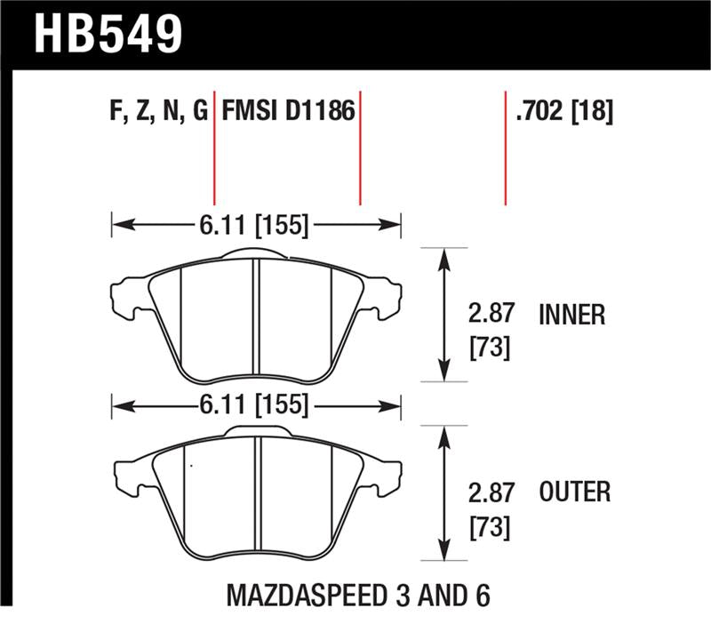 HAWK DTC-60 Brake Pad Sets - Hawk 07-11 Mazdaspeed3 / 06-11 Mazdaspeed6 / 05-09 Volvo V50 DTC-60 Front Race Brake Pads