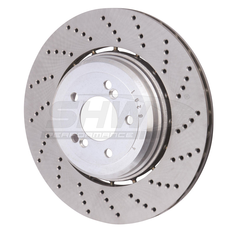 SHW Drilled Lightweight Rotors - SHW 06-10 BMW M5 5.0L Right Rear Cross-Drilled Lightweight Brake Rotor (34212282808)