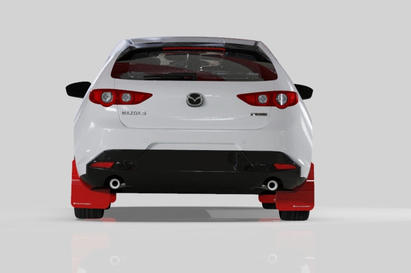 RAL UR Blk Flap/Wht Logo - Rally Armor 19-25 Mazda3 Hatchback Black UR Mud Flap w/White Logo