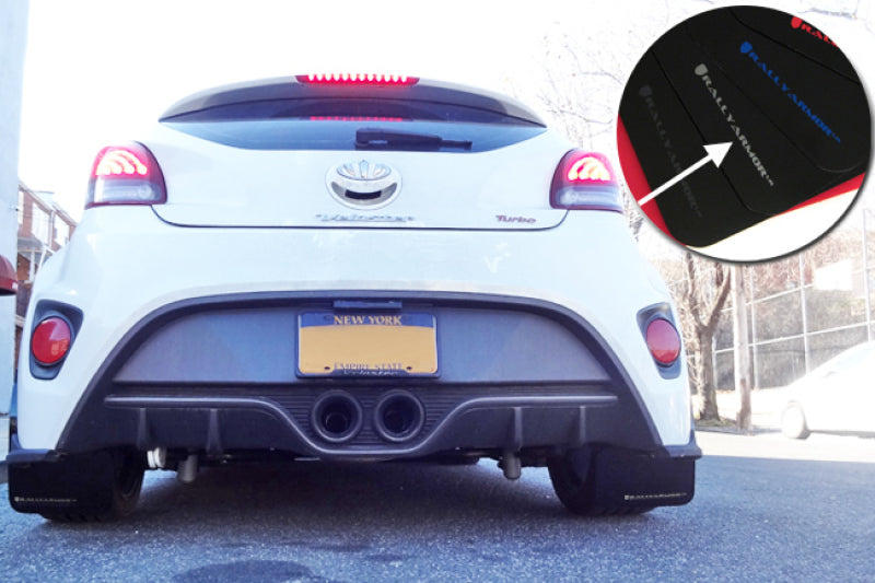 RAL Classic Blk Flap/Silv Logo - Rally Armor 12-18 Hyundai Veloster Black UR Mud Flap w/ Silver Logo