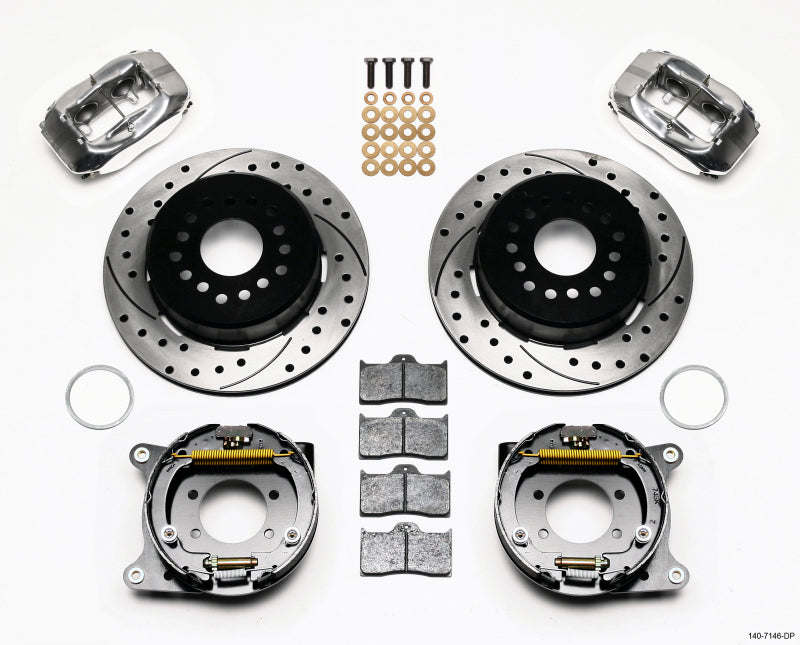 WIL Dynalite Brake Kit - Wilwood Forged Dynalite P/S P-B Kit Drilled Polished Ford 8.8 w/2.5in Offset-5 Lug