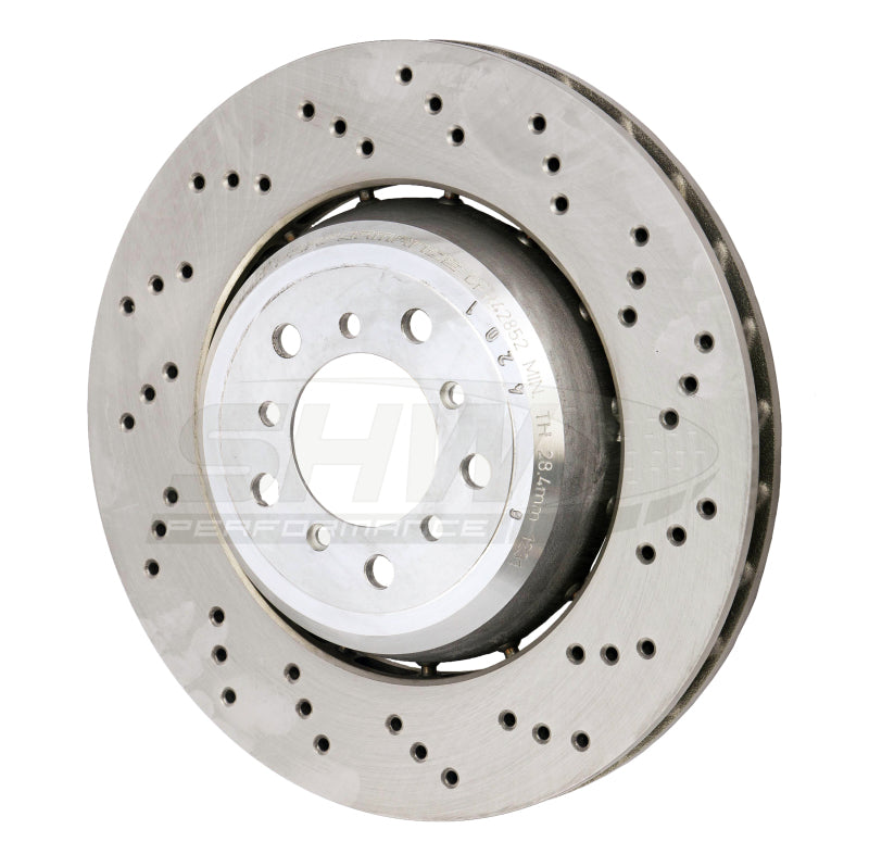 SHW Drilled Lightweight Rotors - SHW 08-13 BMW M3 4.0L Right Front Cross-Drilled Lightweight Brake Rotor (34112283802)