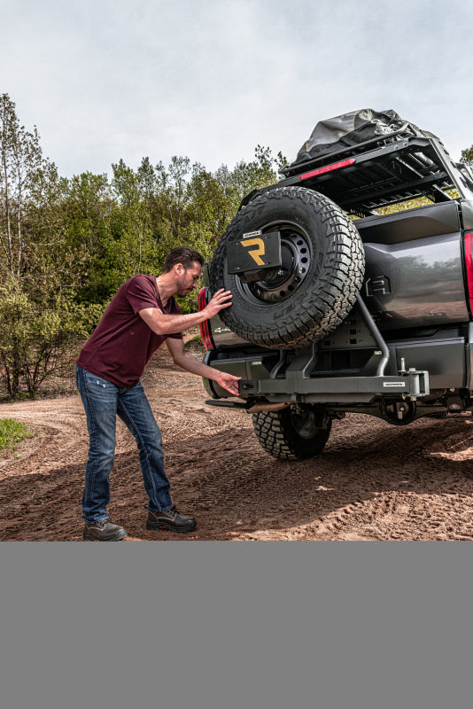 GOR Spare Tire Carriers - Go Rhino Swing-A-Way Hitch Mounted Tire Carrier (Lic. Plate Lights Not Included) - Textured Black