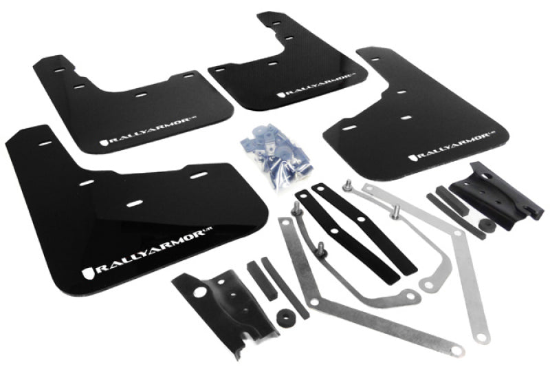 RAL UR Blk Flap/Wht Logo - Rally Armor 13-19 Ford Fiesta ST Black UR Mud Flap w/White Logo