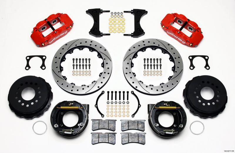 WIL Superlite Brake Kit - Wilwood Narrow Superlite 4R Rear P-Brk Kit 12.88in Drilled Red Big Ford Old Style 2.36in Offset