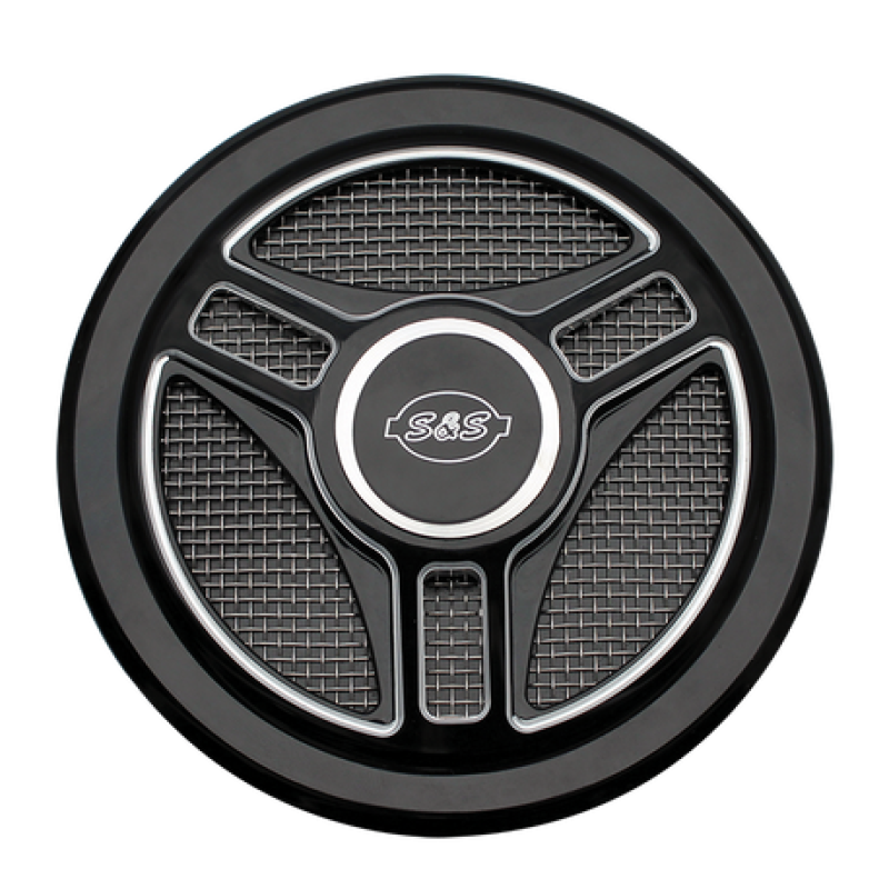 SSC Air Cleaner Kits - S&S Cycle Stealth Applications Tri-Spoke Air Cleaner Cover w/ Machined Highlights - Gloss Black