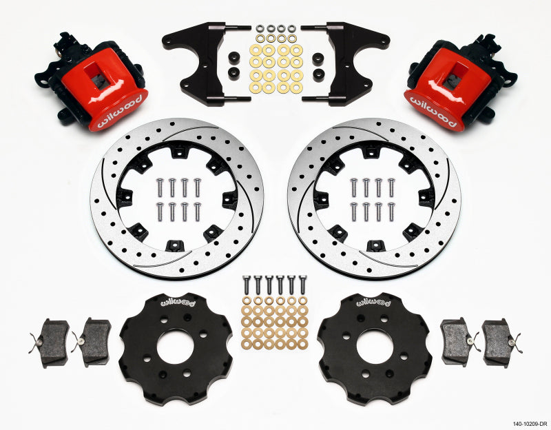 WIL Parking Brake Brake Kit - Wilwood Combination Parking Brake Rear Kit 12.19in Drilled Red Civic / Integra Drum 2.46 Hub Offset