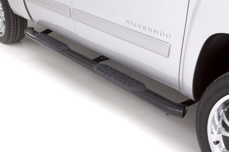 LND Nerf Bars - Black - Lund 01-13 Chevy Silverado 1500 Crew Cab 5in. Oval Curved Steel Nerf Bars - Black