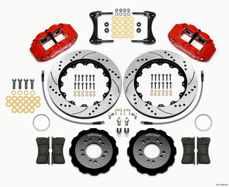 WIL Superlite Brake Kit - Wilwood Narrow Superlite 6R Front Hat Kit 14.00in Drilled Red 2008-up Hyundai Genesis Coupe w/Lines