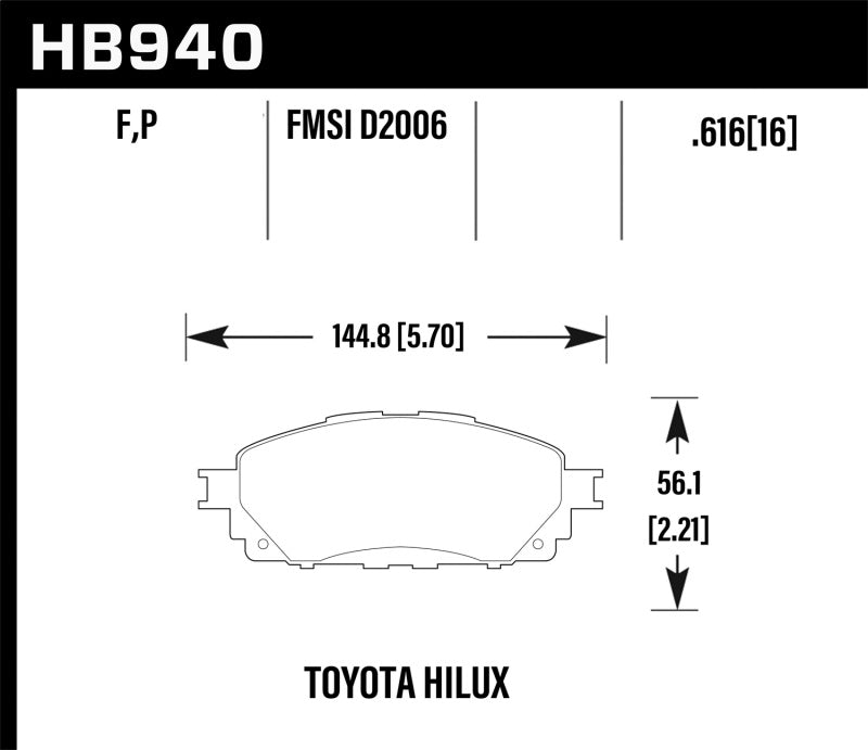 HAWK HPS Brake Pad Sets - Hawk 16-17 Toyota Hilux Street HPS Front Brake Pads