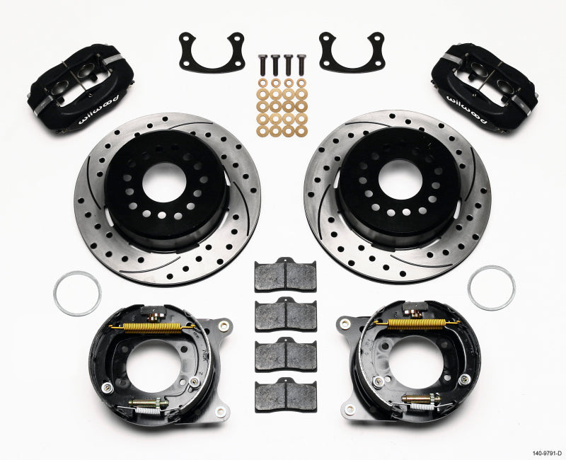 WIL Dynalite Brake Kit - Wilwood Forged Dynalite P/S Park Brake Kit Drilled New Big Ford 2.50in Offset Front Caliper Mount