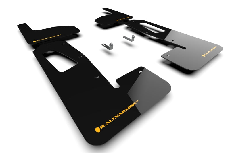 RAL UR Black Flap/Tang Logo - Rally Armor 22-25 Rivian R1T Black UR Mud Flap w/Tangerine Scream Logo