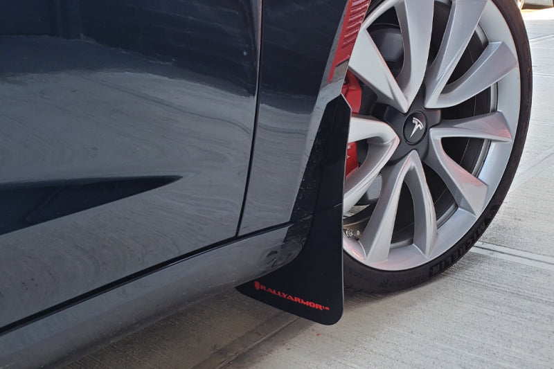 RAL UR Blk Flap/Rd Logo - Rally Armor 17-23 Tesla Model 3 Black UR Mud Flap w/Red Logo