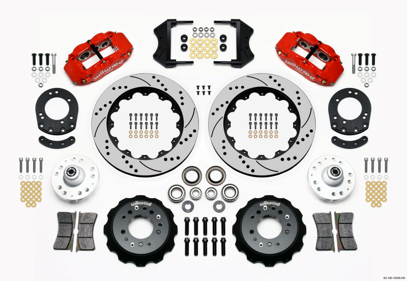 WIL Superlite Brake Kit - Wilwood Narrow Superlite 6R Front Hub Kit 14.00in Drill Red 1965-1969 Mustang Drum Spindle