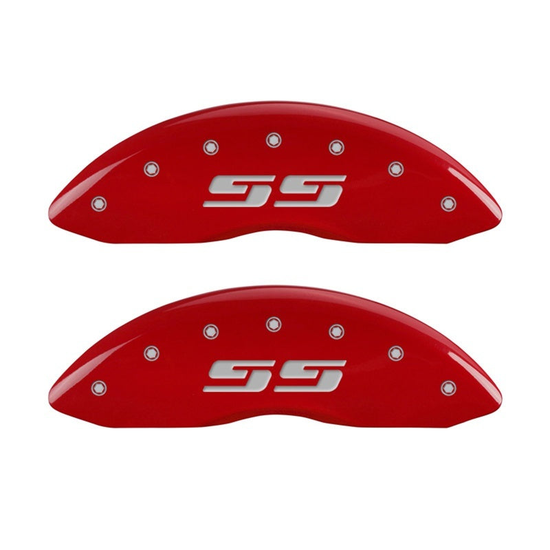 MGP Caliper Covers 2 Logo - MGP 2 Caliper Covers Eng Front Silverado SS Red Finish Sil Char 2010 Chevy Silverado 1500