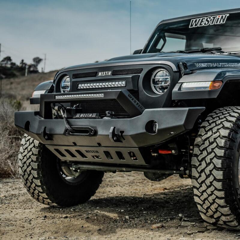 WES WJ2 Bumpers - Westin 18-20 Jeep Wrangler WJ2 Full Width Front Bumper w/LED Light Bar Mount Textured Black