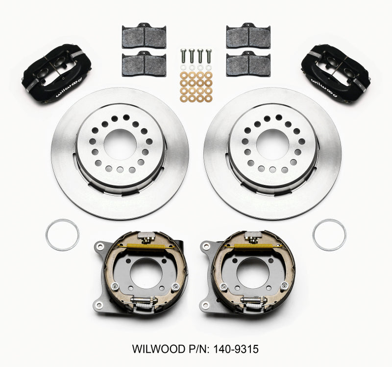 WIL Dynalite Brake Kit - Wilwood Forged Dynalite P/S Park Brake Kit 12 Bolt 2.75in offset Staggered Shock