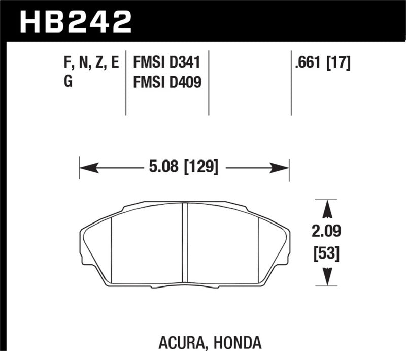 HAWK ER-1 Brake Pad Sets - Hawk 92-93 Acura Integra 1.6L EX Front ER-1 Brake Pads