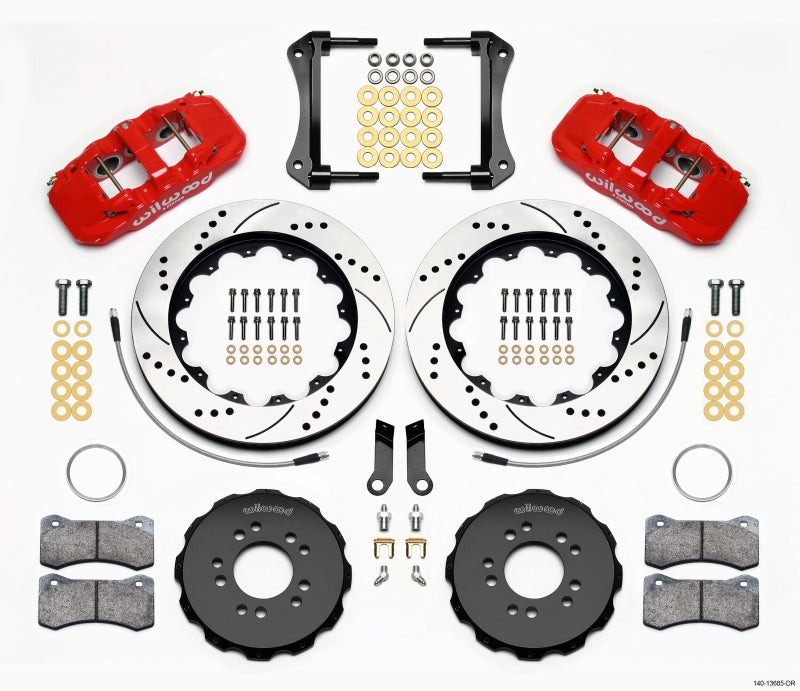 WIL Aero Brake Kit - Wilwood AERO6 Front Hat Kit 14.00 Drilled Red 2005-2014 Mustang w/ BMR Suspn. w/Lines