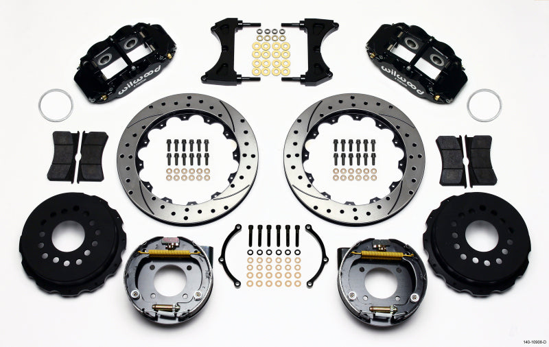 WIL Superlite Brake Kit - Wilwood Narrow Superlite 4R Rear P-Brk Kit 12.88in Drilled Chevy 12 Bolt w/ C-Clips Staggered mt