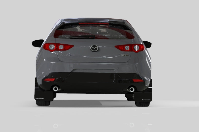 RAL UR Blk Flap/Wht Logo - Rally Armor 19-25 Mazda3 Hatchback Black UR Mud Flap w/White Logo