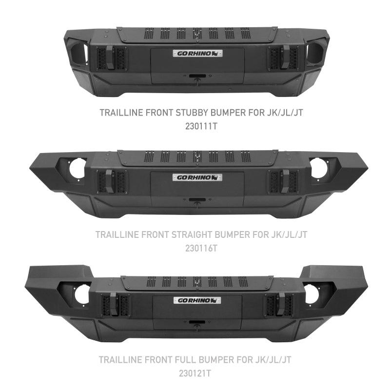GOR Trailine Bumper - Go Rhino 07-20 Jeep Wrangler JL/JLU/JK/JKU/Gladiator JT Trailline Front Stubby Bumper