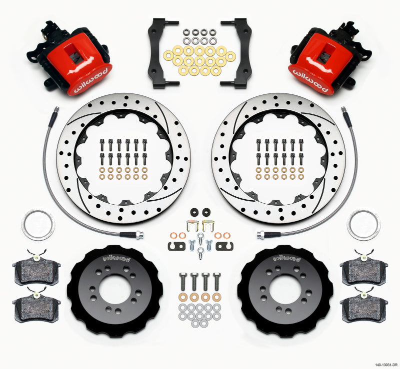 WIL Parking Brake Brake Kit - Wilwood Combination Parking Brake Rear Kit 12.88in Drilled Red 2013-Up Ford Focus ST w/ Lines