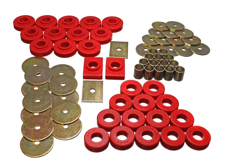 ES Body Mounts - Red - Energy Suspension 55-57 Chevy Full Size (Belair/Caprice/Impala) Red Body Mount Set