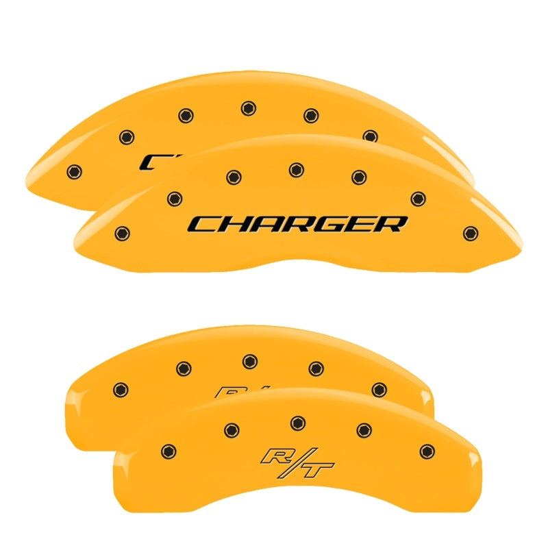 MGP Caliper Covers 4 Logo - MGP 4 Caliper Covers Engraved Front Charger Engraved Rear RT Yellow finish black ch