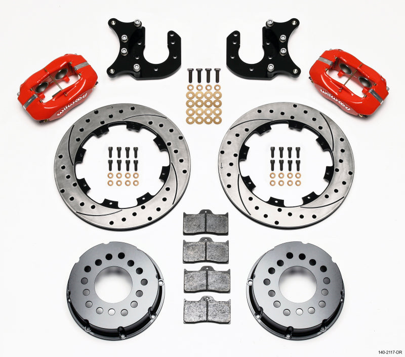 WIL Dynalite Brake Kit - Wilwood Forged Dynalite P/S Rear Kit Drilled Red Mopar-Dana 2.36in Offset