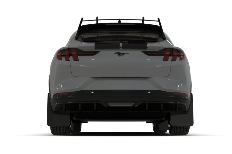 RAL UR Blk Flap/Met. Blk Logo - Rally Armor 2021-26 Ford Mach-E Rally Edition Black UR Mud Flap Metallic Black Logo