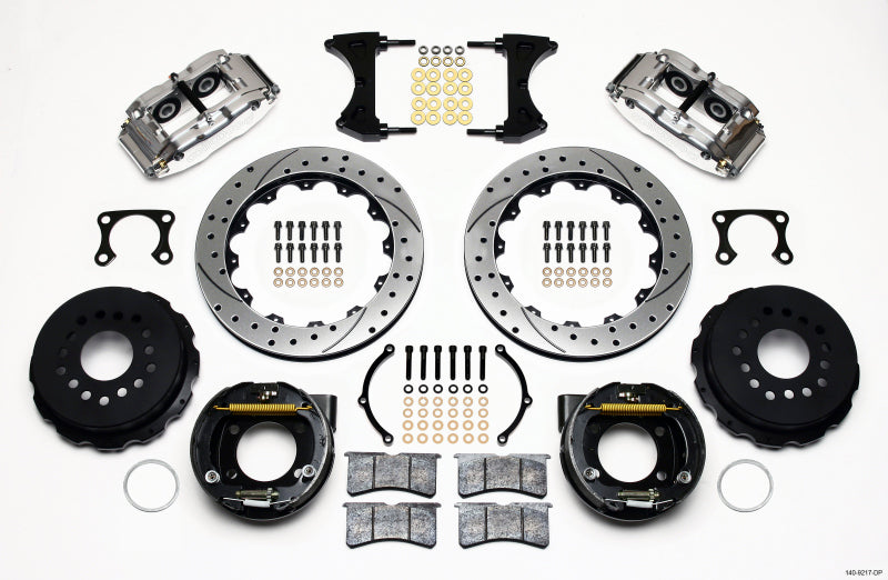 WIL Superlite Brake Kit - Wilwood Narrow Superlite 4R Rear P-Brk Kit 12.88in Drill Polish Big Ford Old Style 2.36in Offset