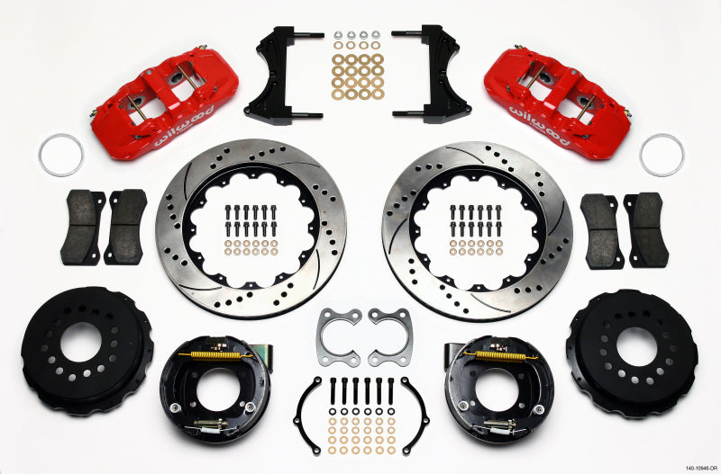 WIL Aero Brake Kit - Wilwood AERO4 Rear P-Brake Kit 14.00in Drilled Red Small Ford 2.66in Offset