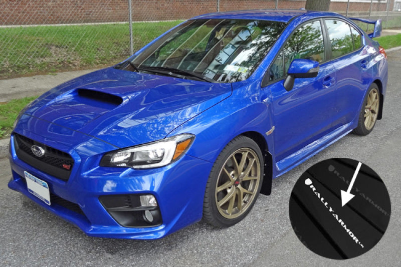 RAL UR Blk Flap/Wht Logo - Rally Armor 15-21 Subaru WRX/STI Black UR Mud Flap w/White Logo