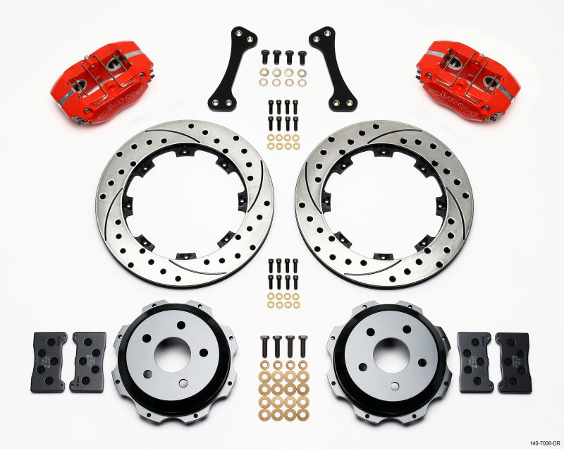 WIL Dynapro Brake Kit - Wilwood Dynapro Rear Kit 12.19in Drilled Red Subaru Impreza WRX