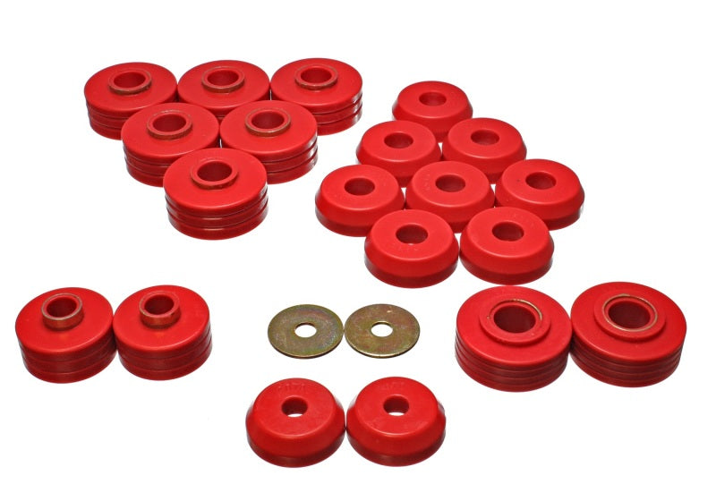 ES Body Mounts - Red - Energy Suspension 80-96 Ford Bronco 4WD Red Body Mount Set