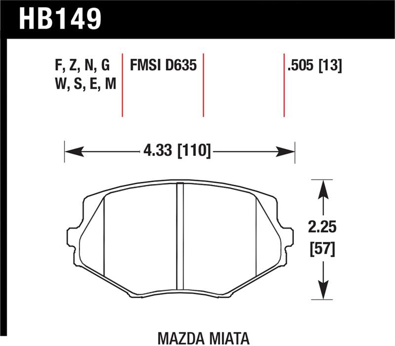 HAWK HP+ Brake Pad Sets - Hawk 94-05 Miata / 01-05 Normal Suspension HP+ Street Front Brake Pads (D635)