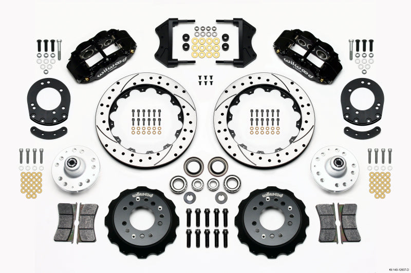 WIL Superlite Brake Kit - Wilwood Narrow Superlite 6R Front Hub Kit 12.88in Drilled 1965-1969 Mustang Drum Spindle